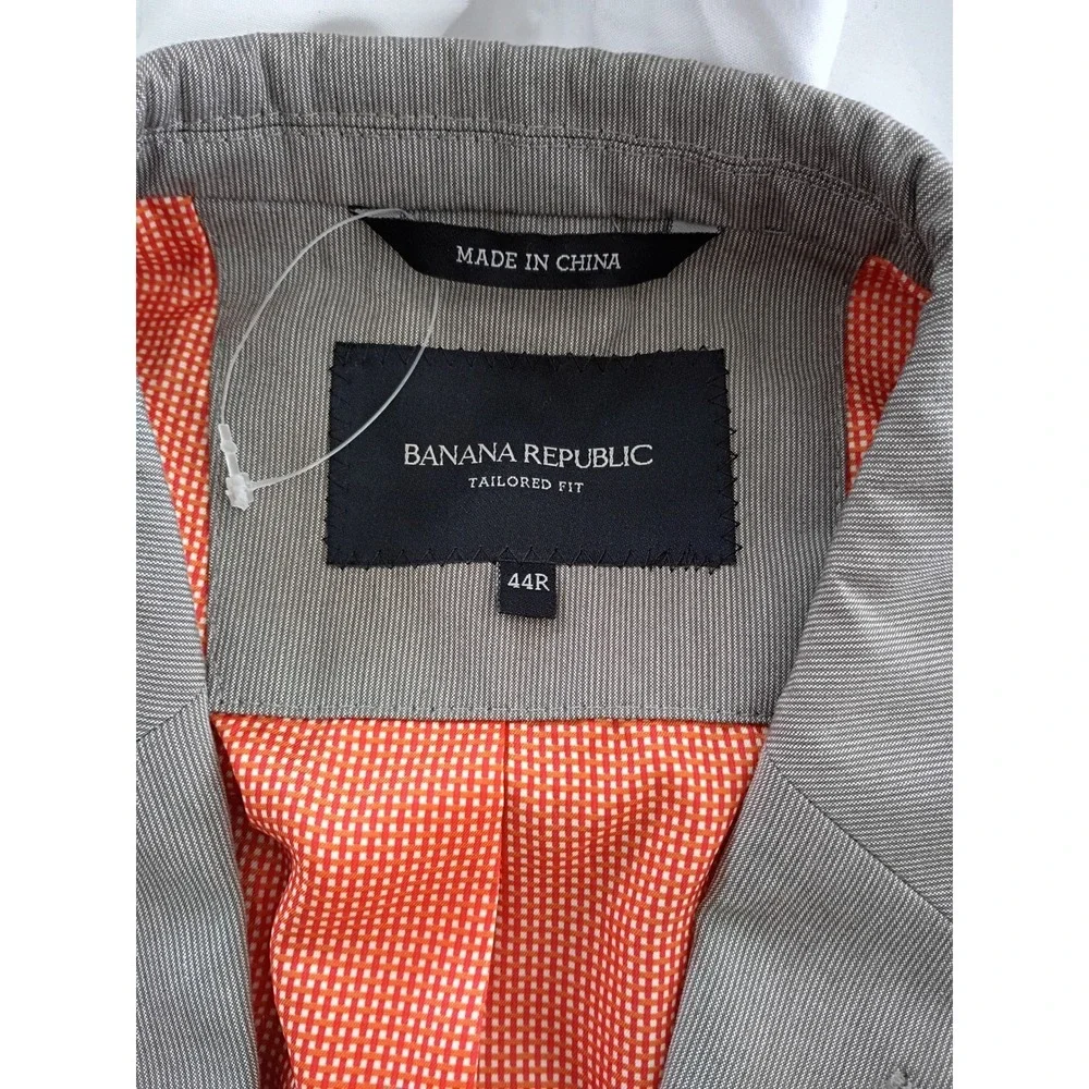 Banana Republic Gray 100% Cotton Sport Coat Blazer 44R Tailored‎ Orange Lng $450